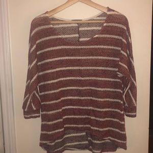 Striped Light -Weight Quarter Sleeve Sweater